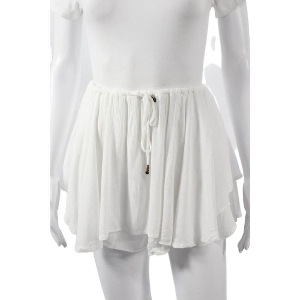 Free-est Women Hot Pants White Viscose Drawstring Size L